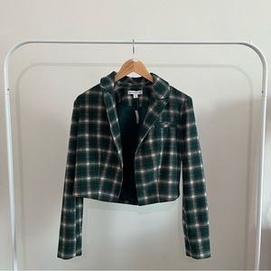 NWT AND NOW THIS Green Plaid Cropped Blazer